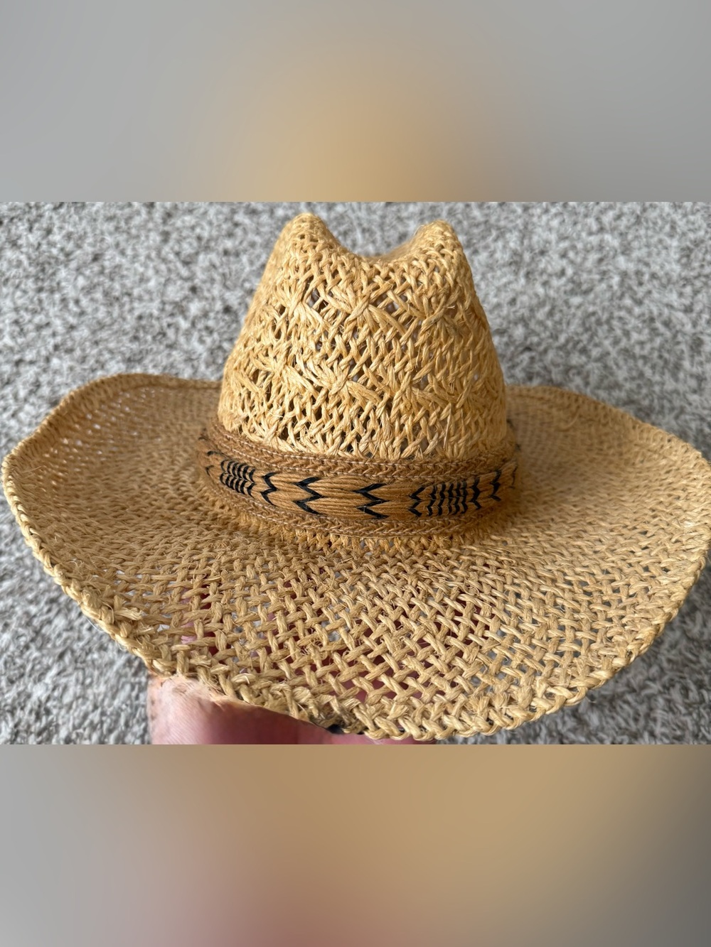VTG Larry Mahan Woven Straw Cowboy Hat with Braided Band